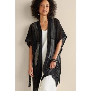 Soft Surroundings Dominica Beach Cover Up Black Mesh Robe Swim Resortwear NEW